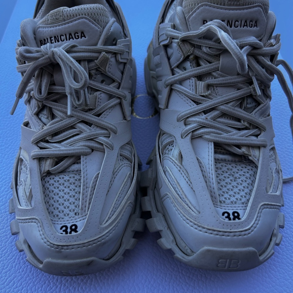 Balenciaga Light Gray Track Sneakers. Preowned gently used in good condition.